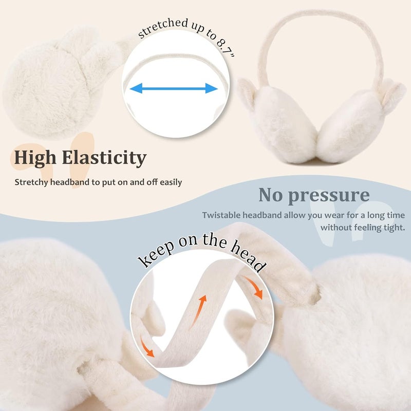 Peecabe Winter Kids Earmuffs Warm Girl Ear Muffs For Toddler Kid Children Earmuff with Cat Ears Girls Ear Warmer (White Bunny) - Image 4